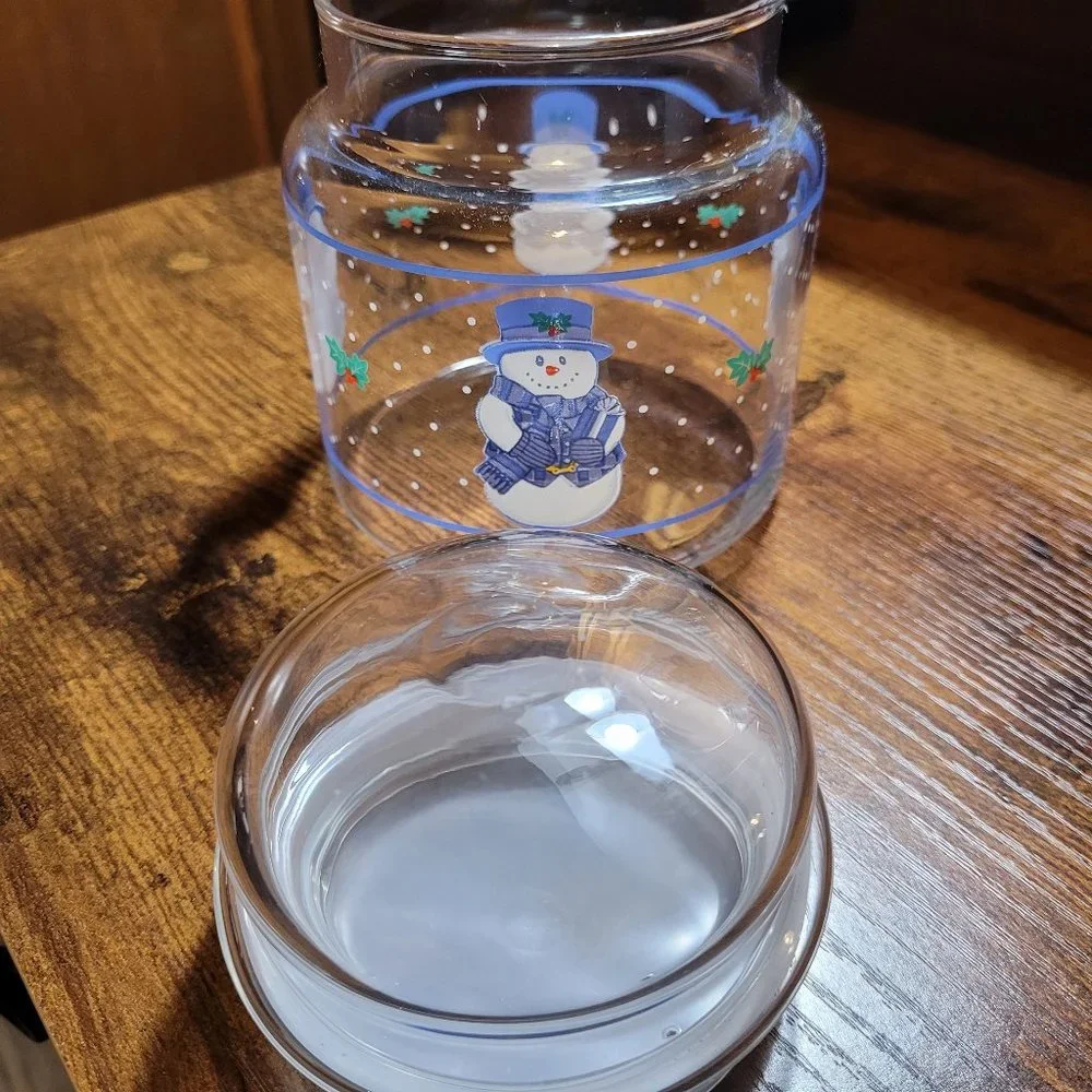 Glass Snowman Holly Leaf Holiday Decanter